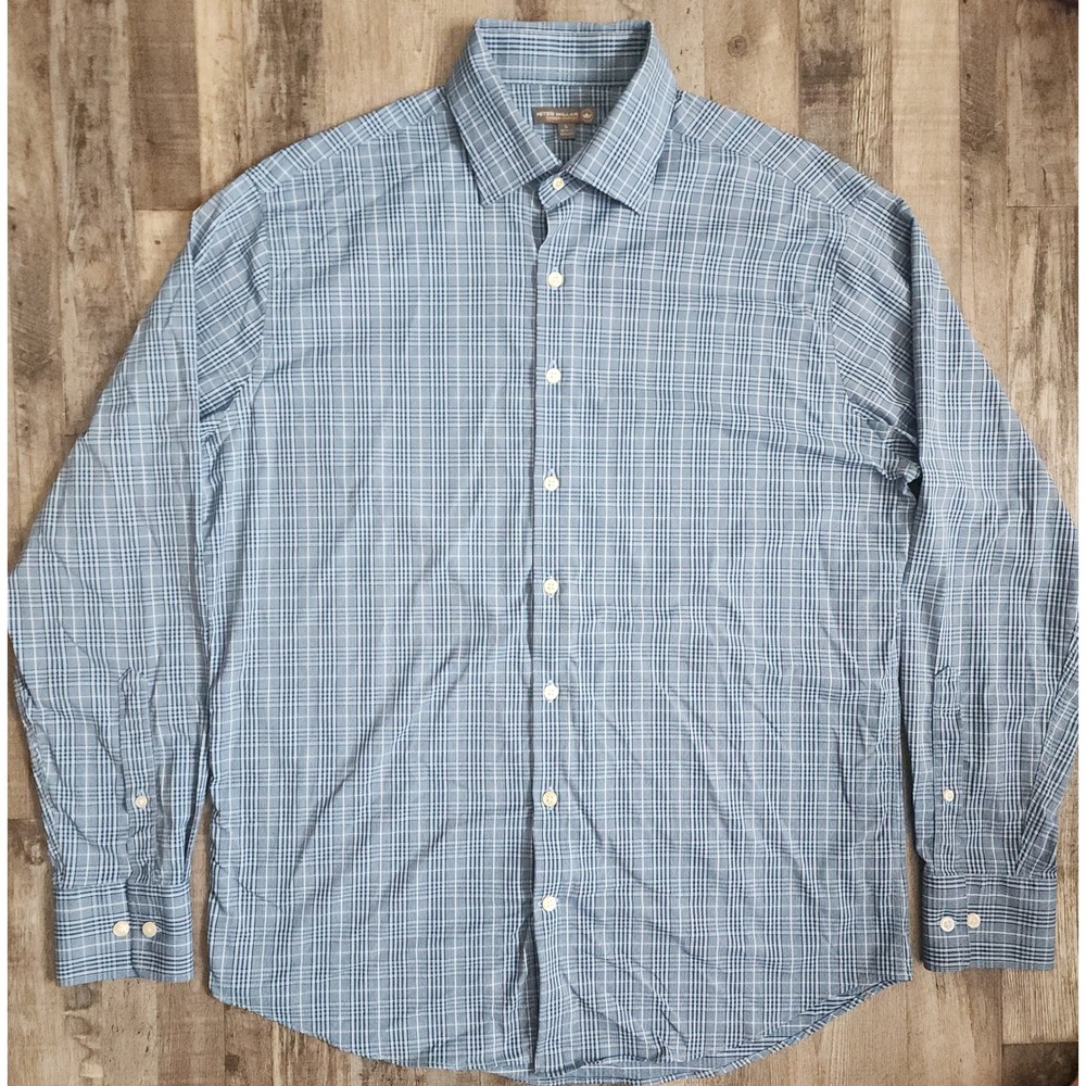 Peter Millar Button Down Shirt Mens Large Blue Plaid Summer Comfort Stretch